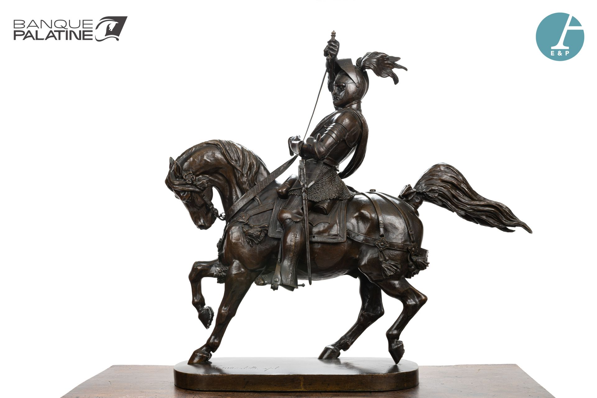 Null 
来自Sanpaolo银行。





卡洛-马罗切蒂（1805-1867）之后，萨瓦的埃马纽埃尔-菲利贝尔拔剑的马术雕像，带黑色铜锈的铜饰。



&hellip;