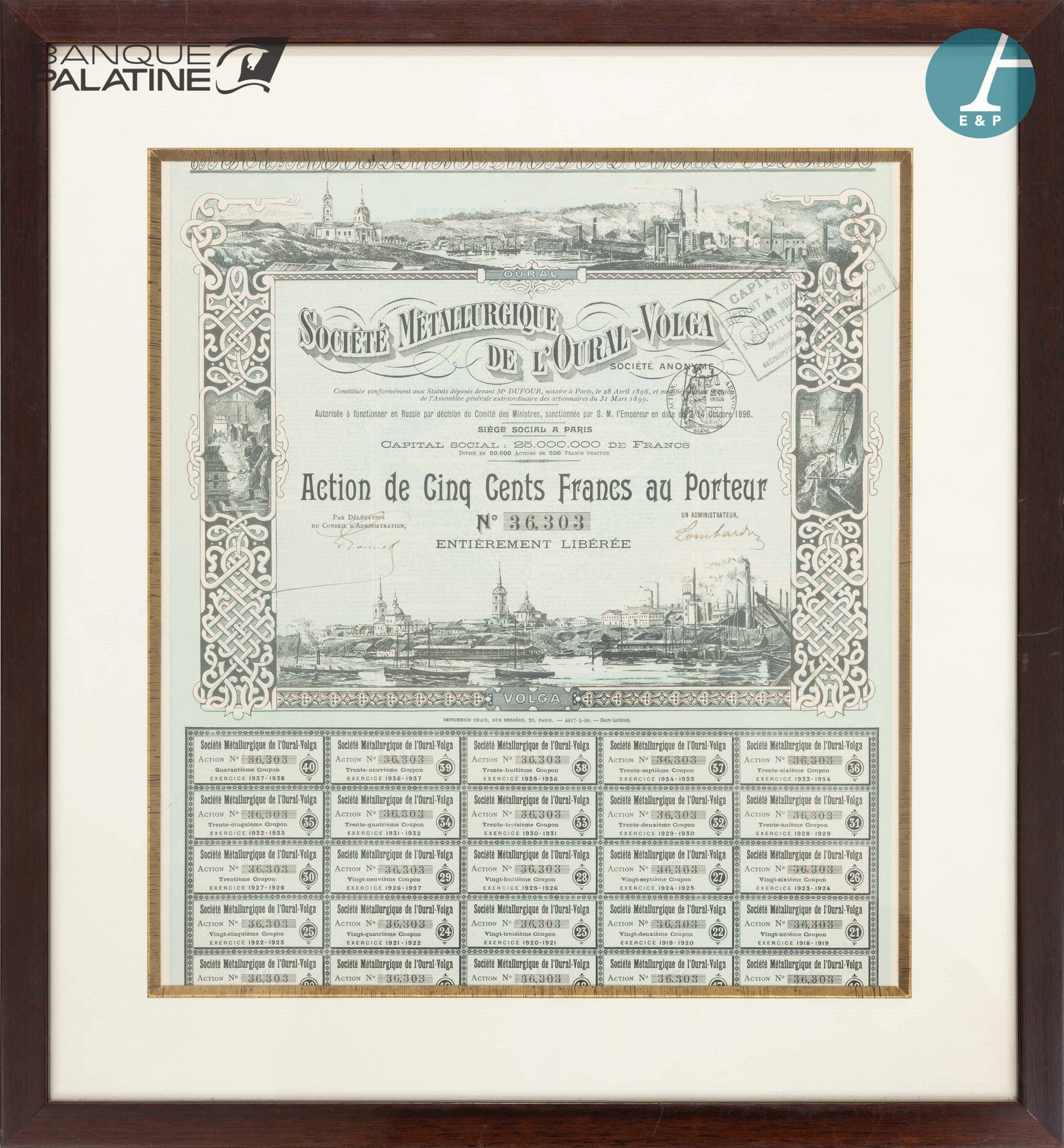 Null Bearer share of 500 FF - Ural-Volga Metallurgical Company. Framed.

Size at&hellip;