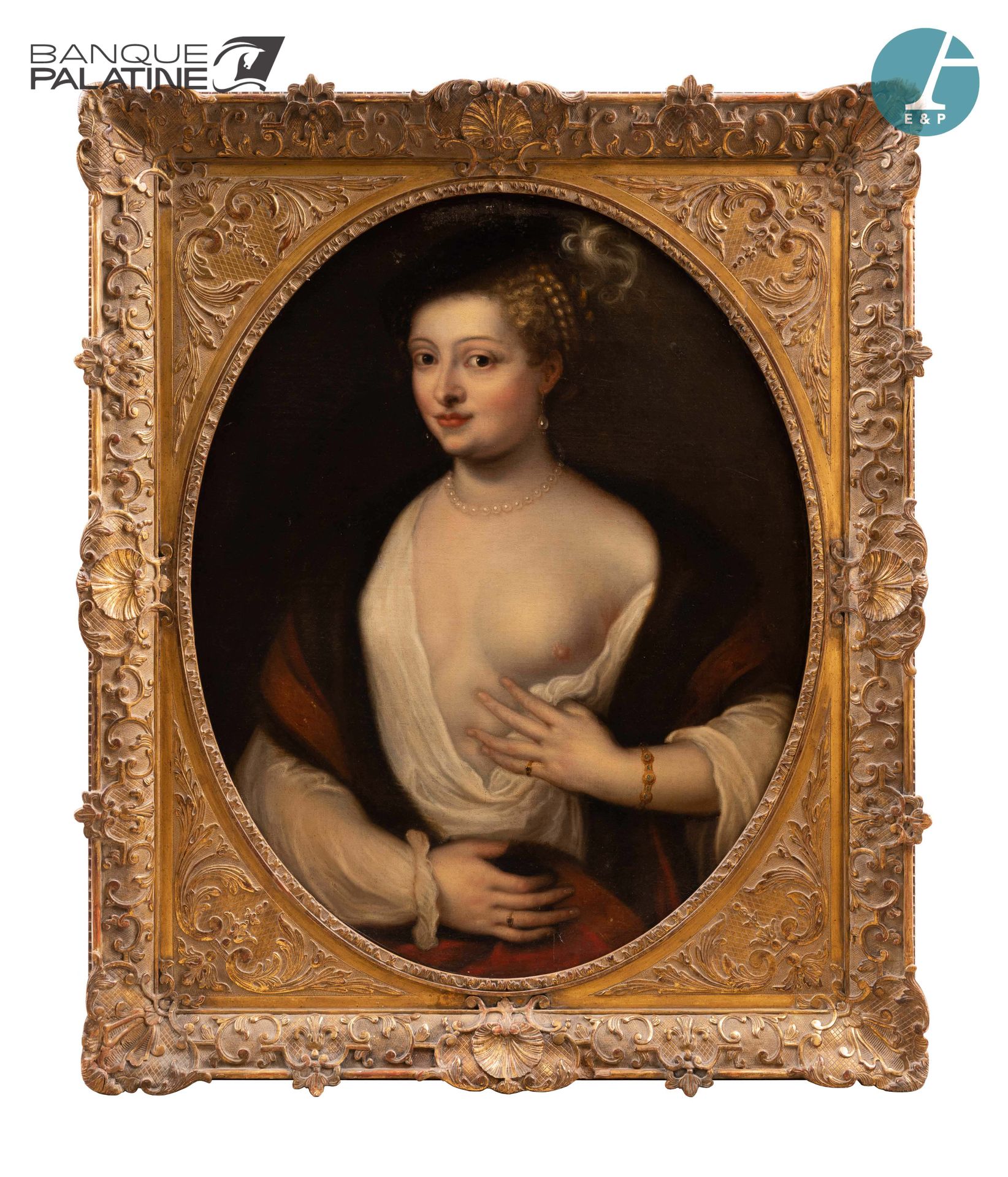 Null 
Ecole FLAMANDE vers 1700, d'après TIZIANO 

Portrait de femme portant un c&hellip;