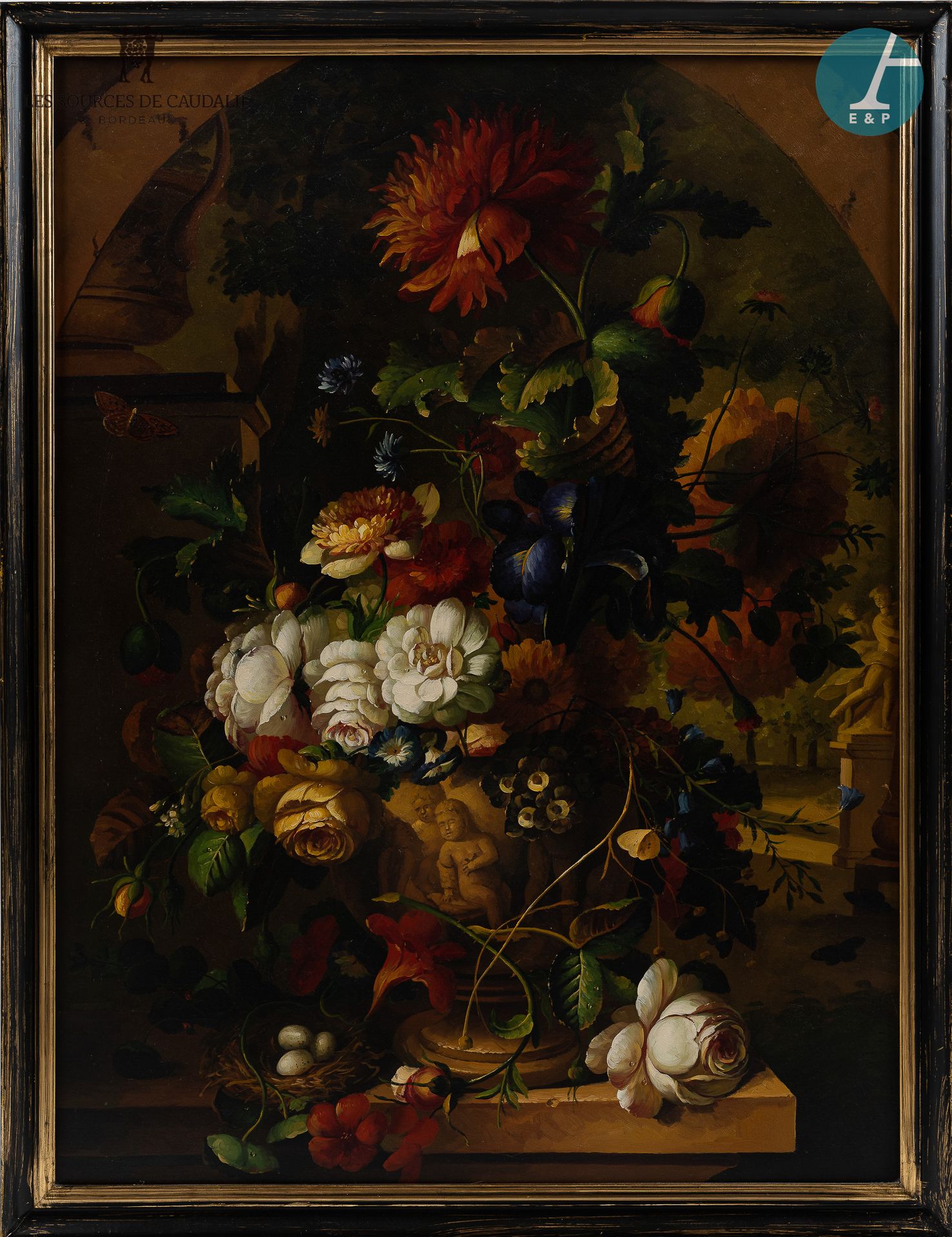 Null 从9号房间 "Les Baillots "开始

在17世纪的味道，大型装饰画 "构图与一束花，一只蝴蝶和一个窝在一个花瓶装饰一群孩子"，布面油画。2&hellip;