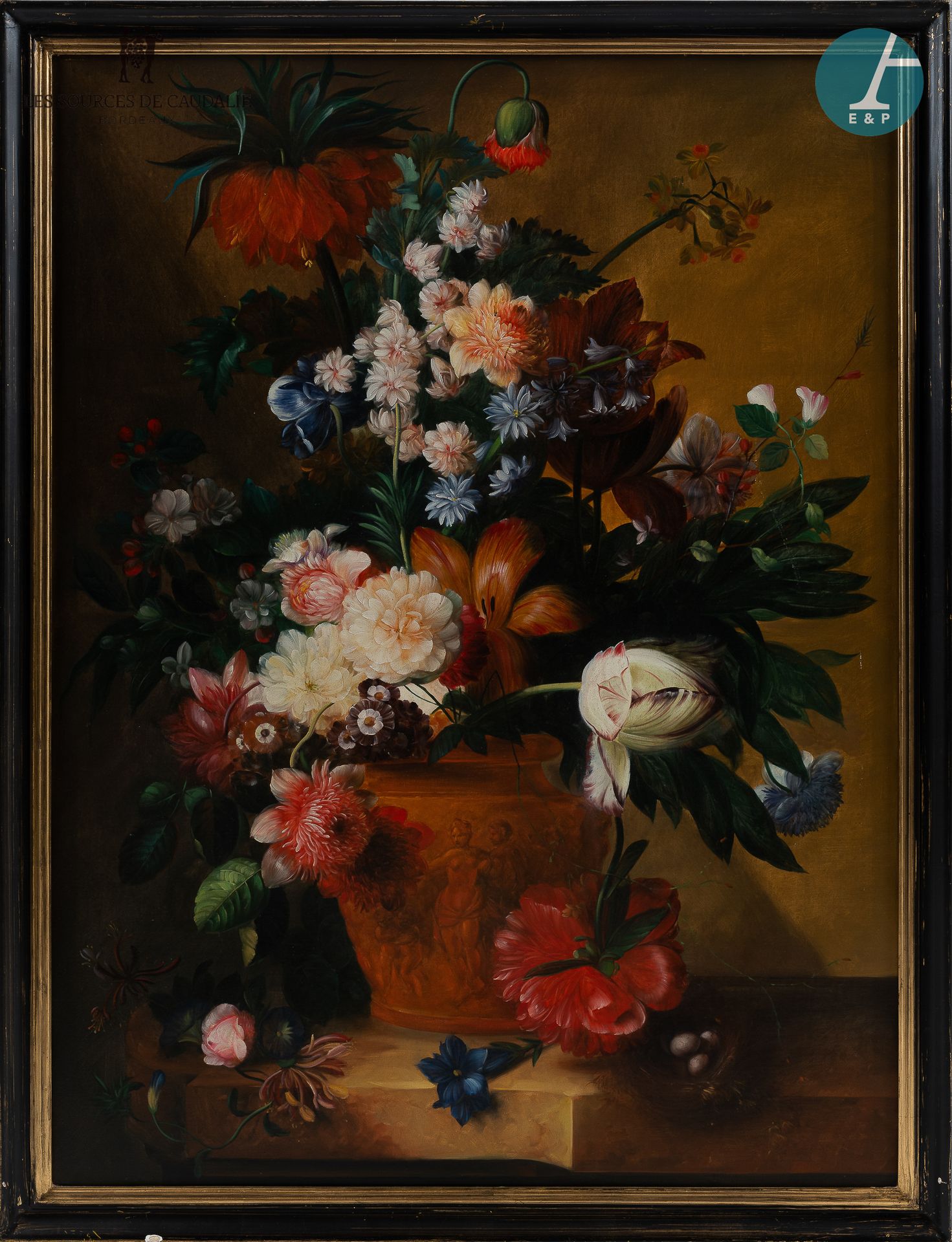 Null 来自8号房间的 "花束"。

17世纪弗拉芒绘画《夹板上的花束》的味道，布面油画。20世纪。

带景观 120厘米 x 90厘米

带框架 130厘米&hellip;