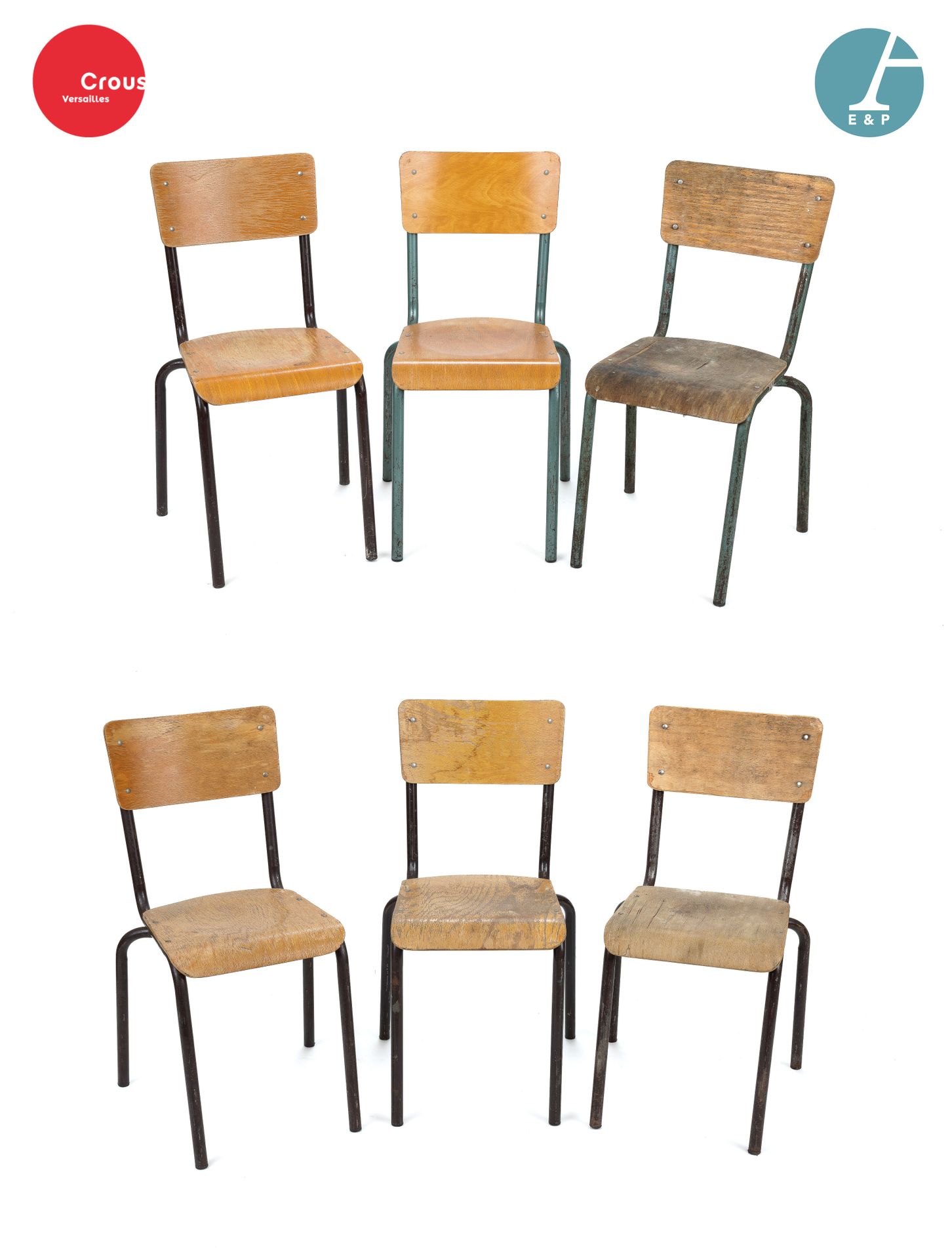 Null 凡尔赛学院收藏的 "Mobilor"（归属）。

为安东尼的让-扎伊大学宿舍配备的家具

6把学生椅的套间。

黑漆管状金属腿；热成型胶合板的座椅和椅&hellip;