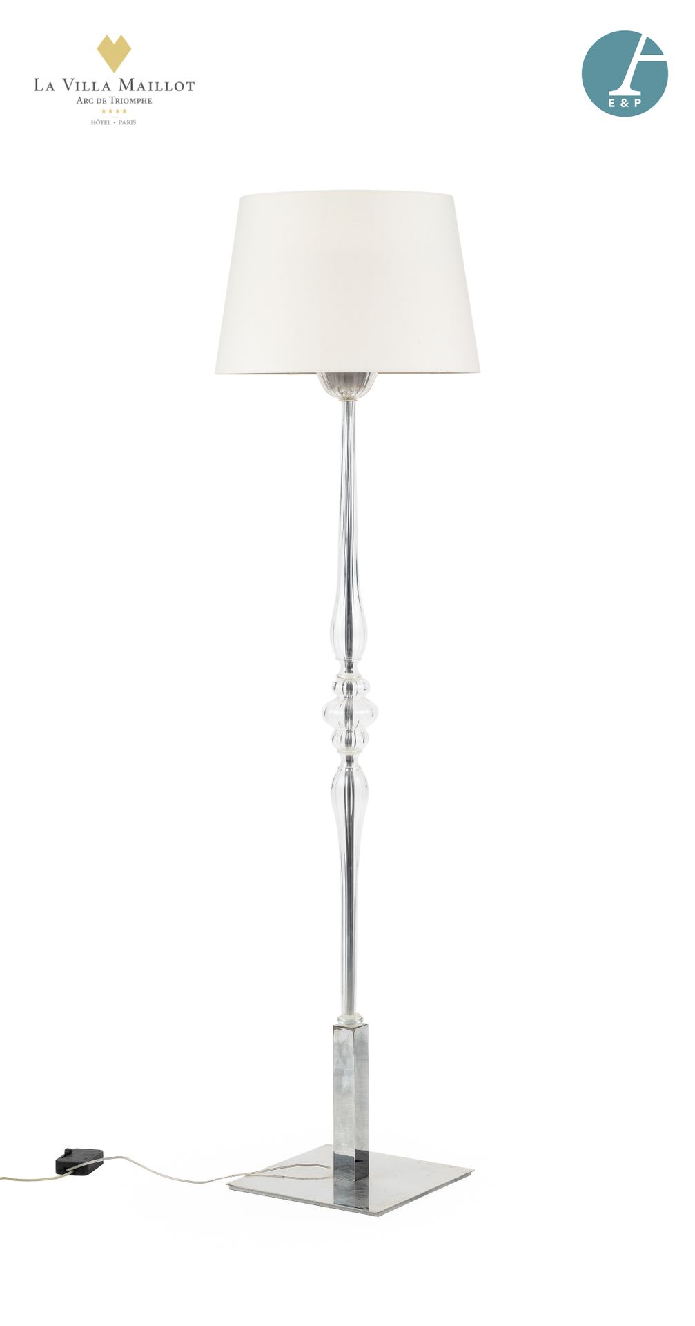 Null Floor lamp in glass and chromed metal, shaft with double gadrooned baluster&hellip;