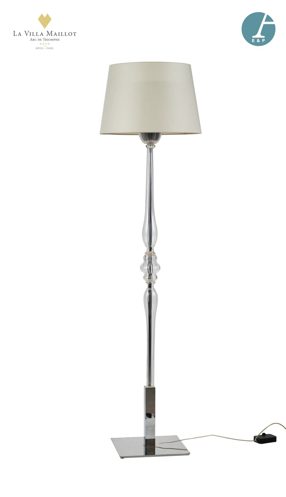 Null Floor lamp in glass and chromed metal, shaft with double gadrooned baluster&hellip;