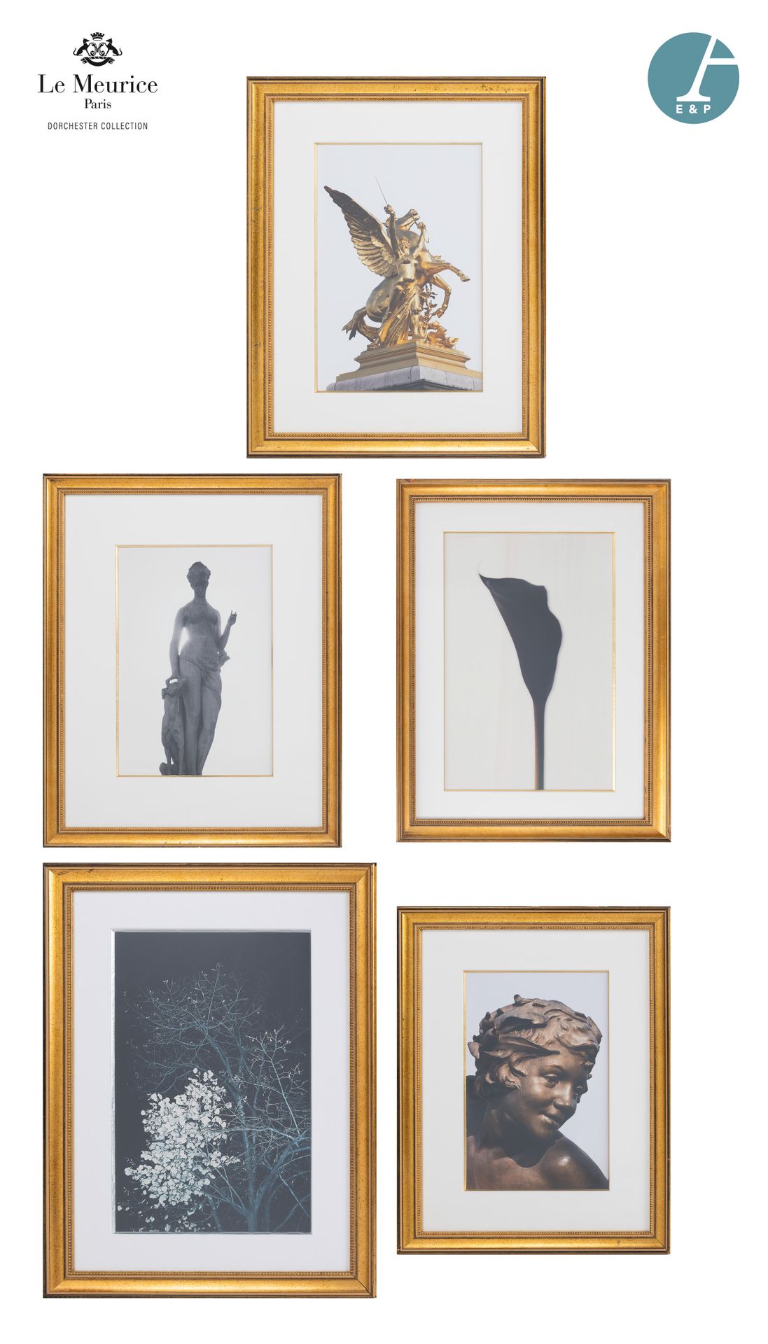 Null From Hôtel Le Meurice.
Lot of five framed photos, featuring details of scul&hellip;