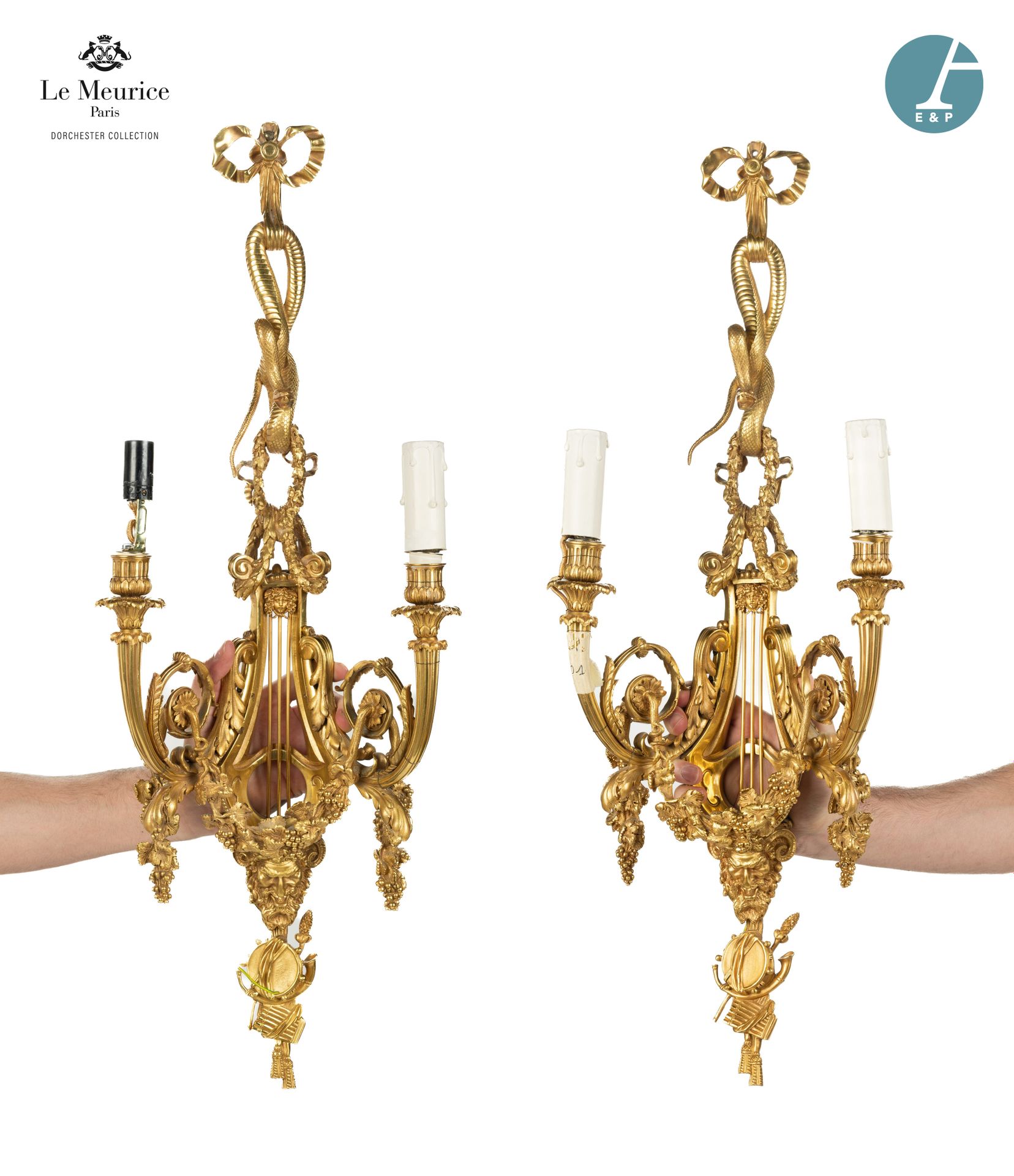 Null From the Hôtel Le Meurice.
A pair of two-light sconces in chased and gilded&hellip;