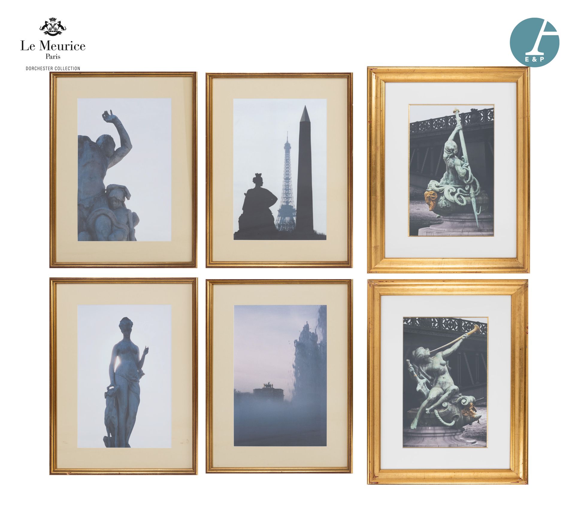 Null 来自Le Meurice酒店。
一套六张有框照片，展示了巴黎纪念碑、花园和桥梁的雕塑细节（让-安托万-因加尔贝尔的《阿邦丹斯和米拉波桥商业》、卢浮宫卡&hellip;