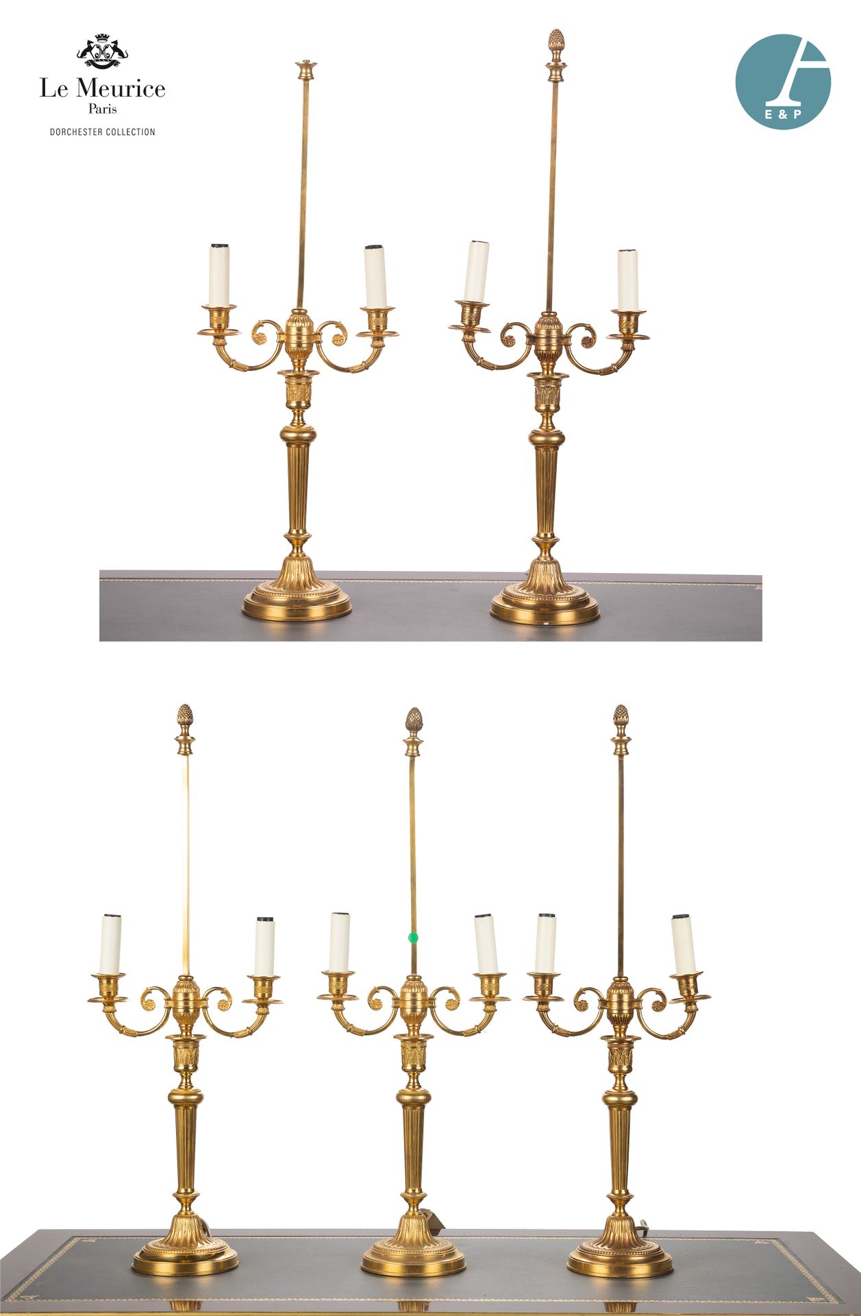 Null From Hôtel Le Meurice.
Set of five ormolu lampstands, with two scrolled lig&hellip;