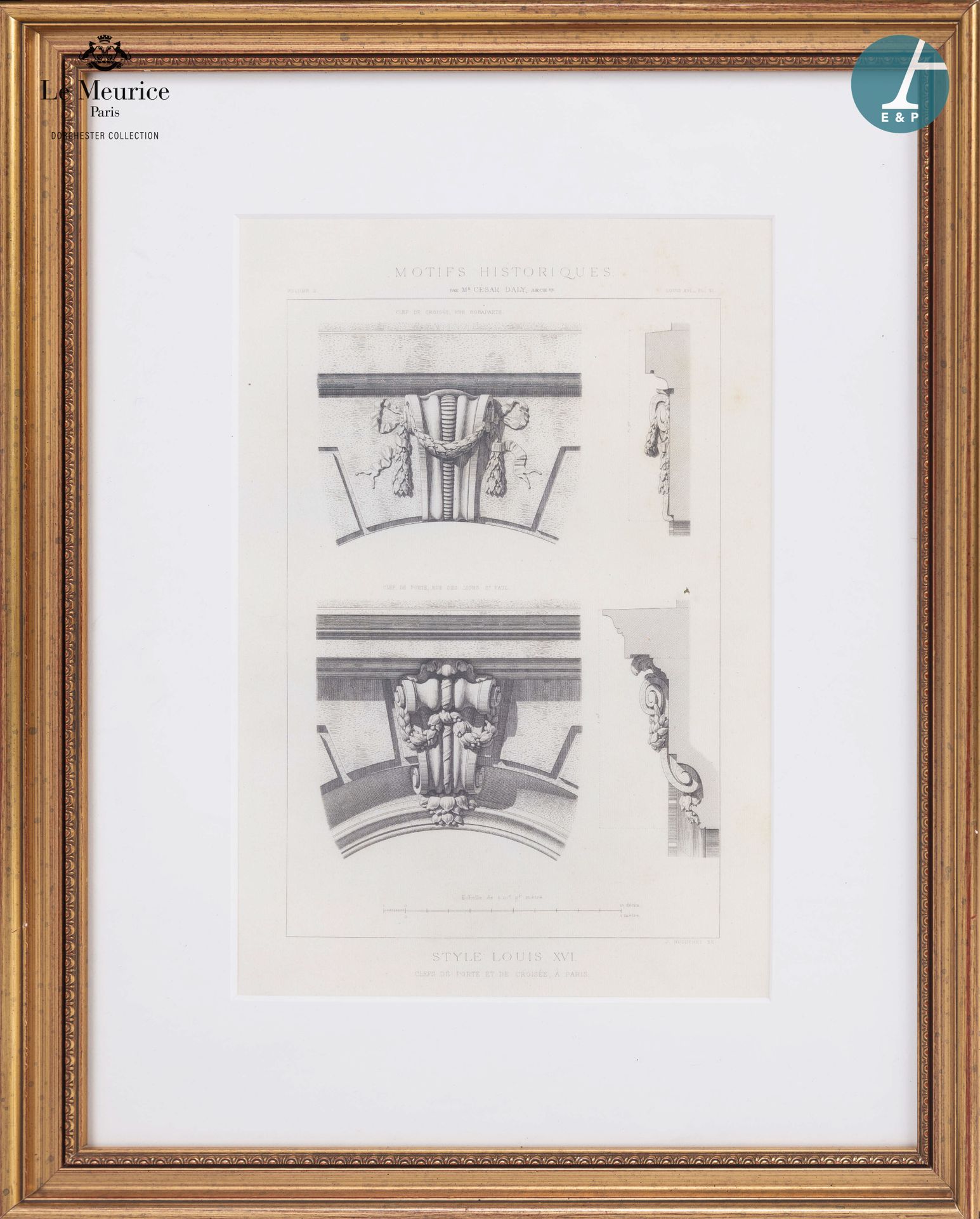 Null 来自Le Meurice酒店。
五件带框作品，包括：
- 两幅18世纪版画的复制品（路易十六桥和太子妃广场）。
深度（视图）：16厘米。
- 两幅纸上&hellip;