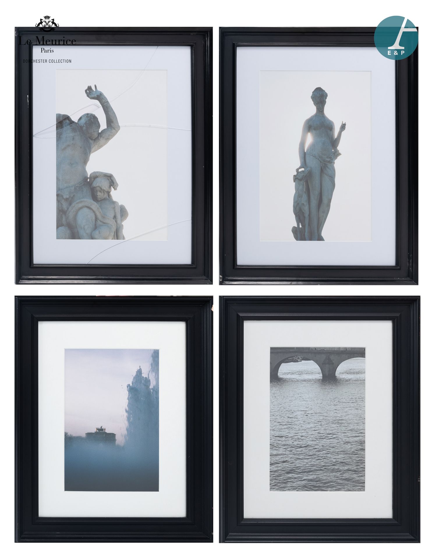 Null 来自Le Meurice酒店。
一套四张有框照片，展示了巴黎纪念碑、花园和桥梁的雕塑细节（Le Carrousel du Louvre，Edmond &hellip;
