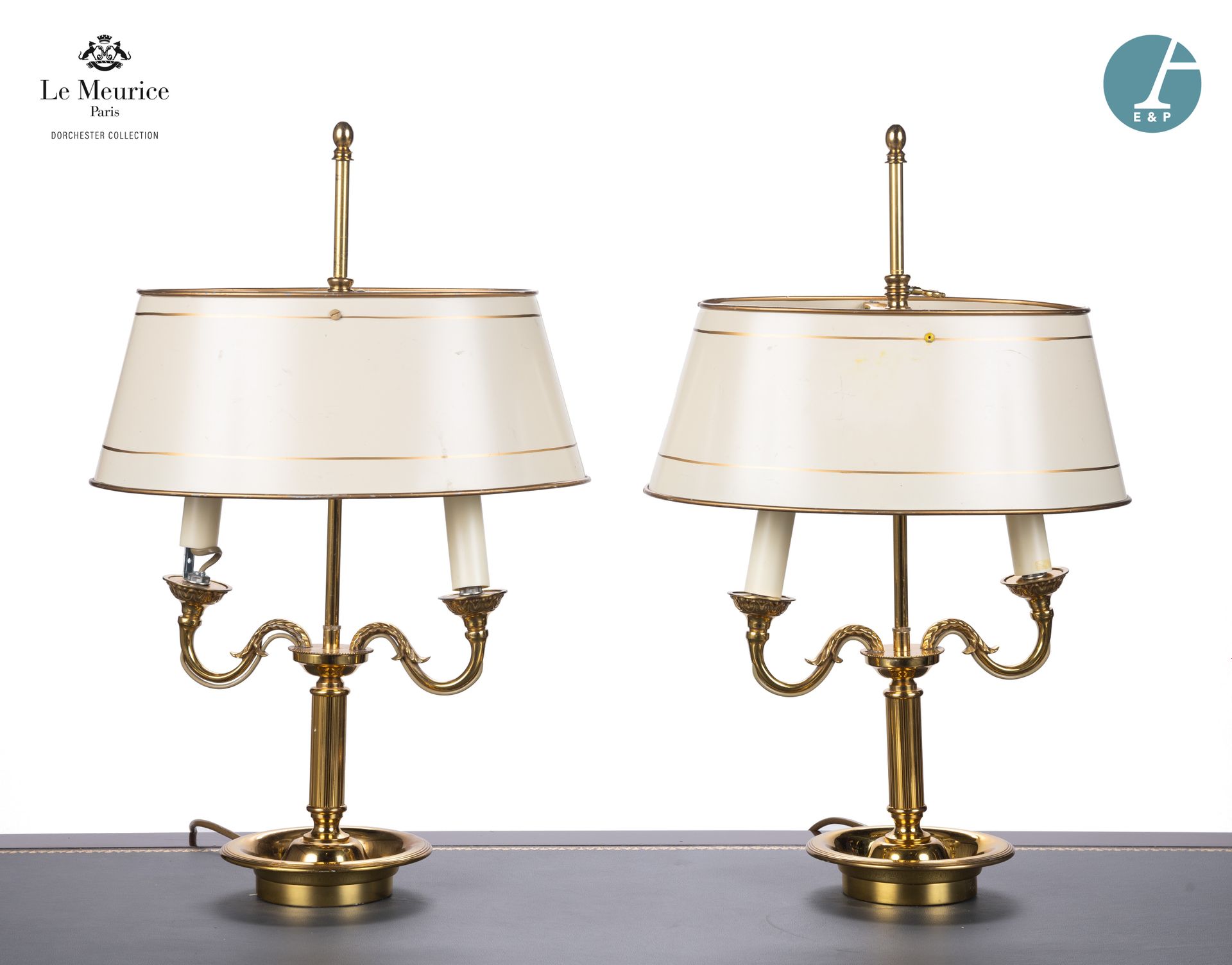 Null From Hôtel Le Meurice.
Pair of gilded metal hot-water bottle lamps with two&hellip;