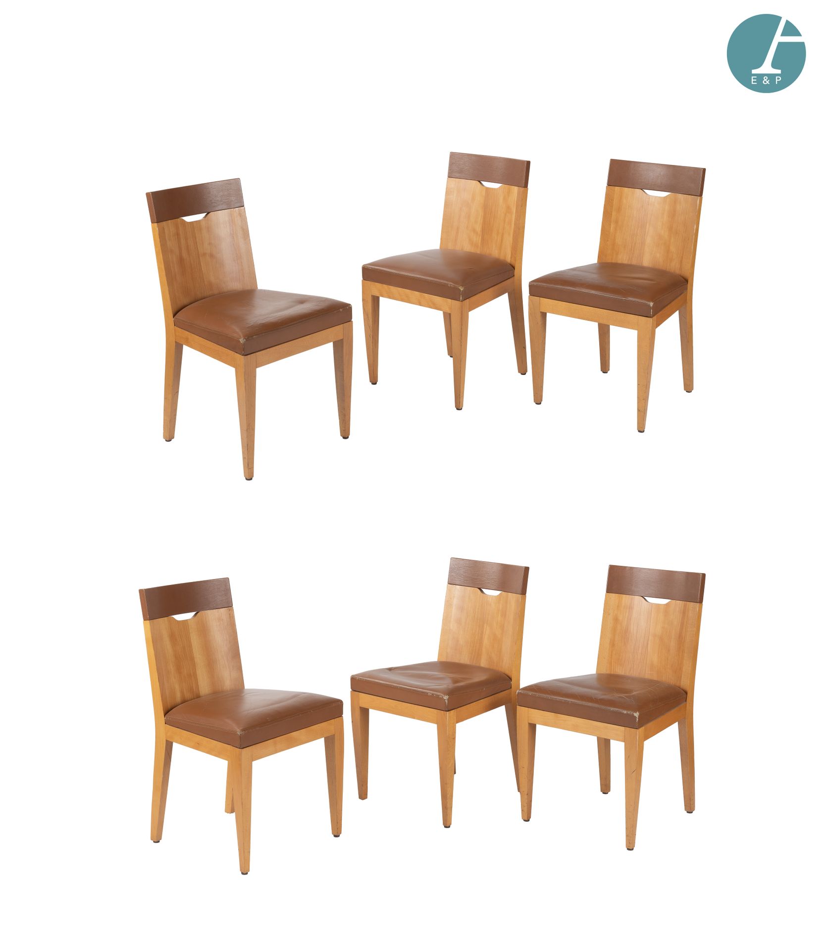 Null Philippe HUREL (1942-2022) 
Lot de six chaises
En bois naturel, tapissées d&hellip;