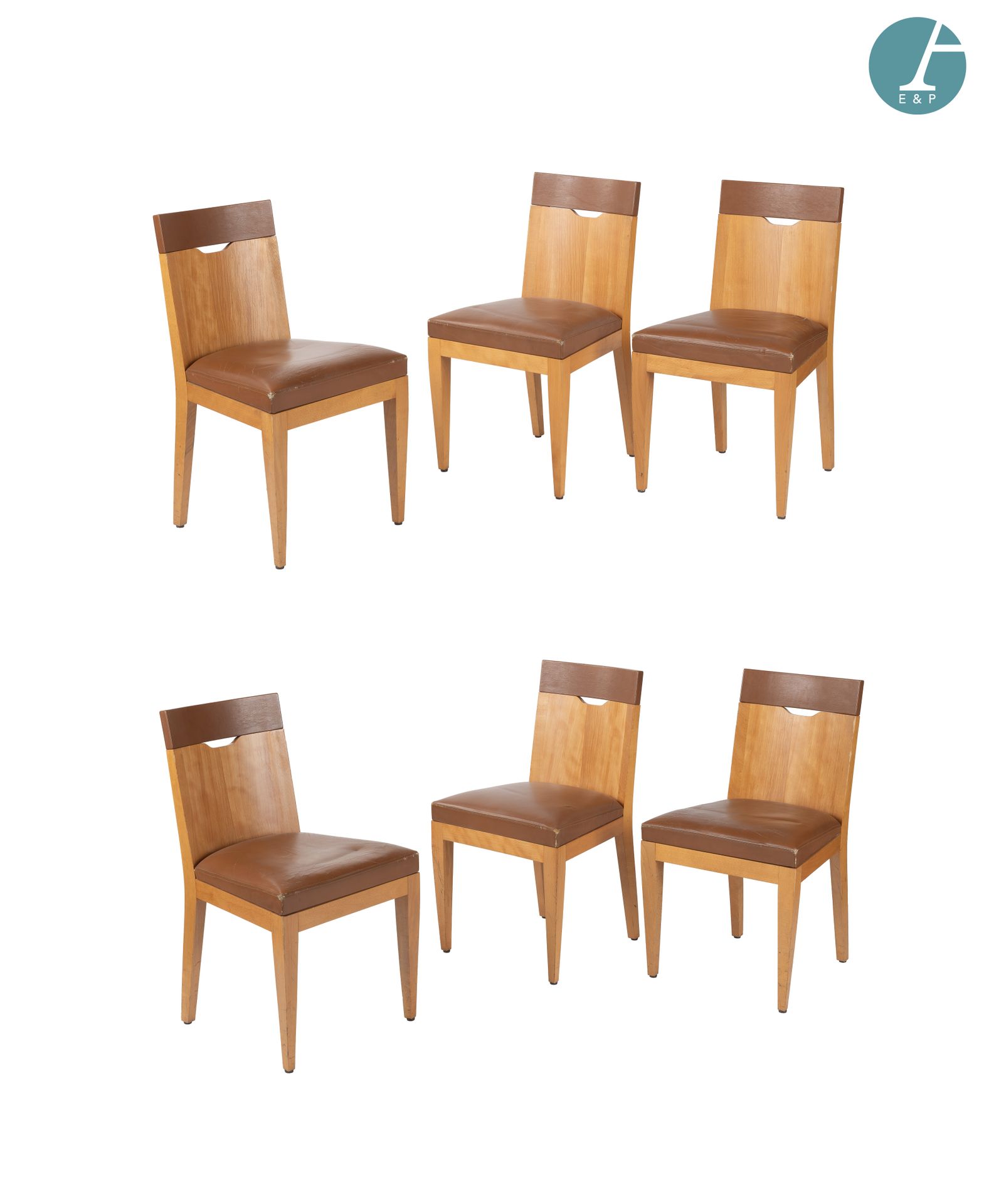 Null Philippe HUREL (1942-2022) 
Lot de six chaises
En bois naturel, tapissées d&hellip;