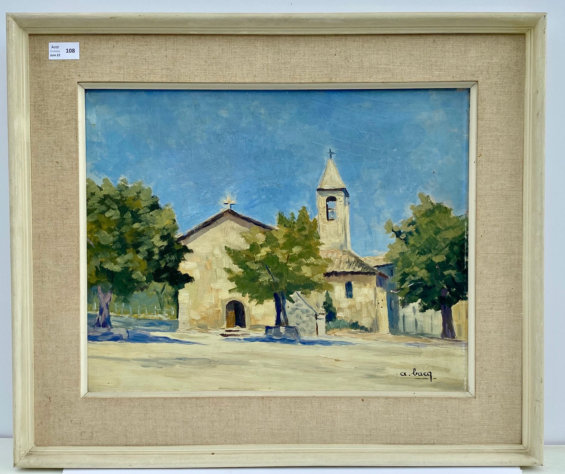 A.巴克，普罗旺斯的教堂，油画板（38x48厘米）。