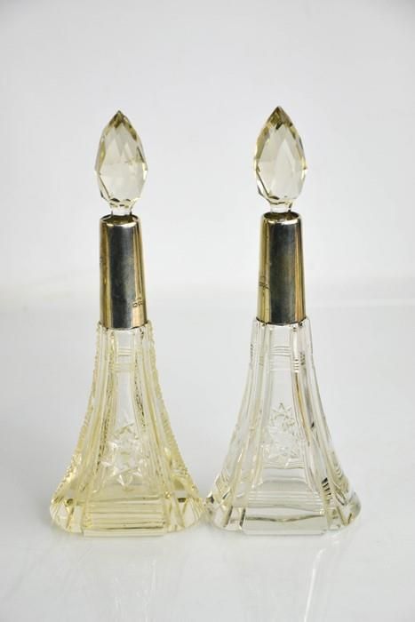 Null A pair of cut glass perfume dressing table bottles with glass stoppers, Lon&hellip;