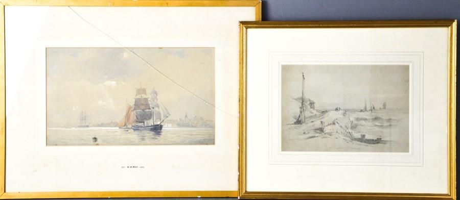 Null John Whichelo (1784-1865)：诺曼底的Honfleur，铅笔素描，以及WW May (1831-1896)：帆船，水彩画，18 &hellip;