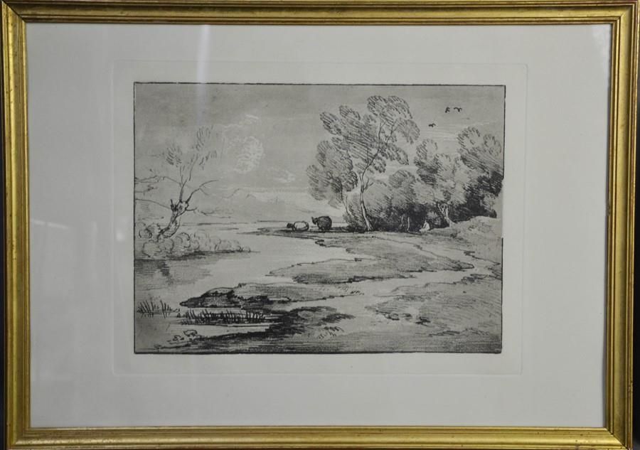 Null Thomas Gainsborough, river landscape, 20th century engraving, 29 by 38cm.