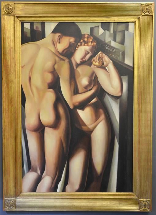 Null 在塔玛拉-德-伦皮卡（20世纪）之后。亚当和夏娃，布面油画，无签名，89 x 59厘米。