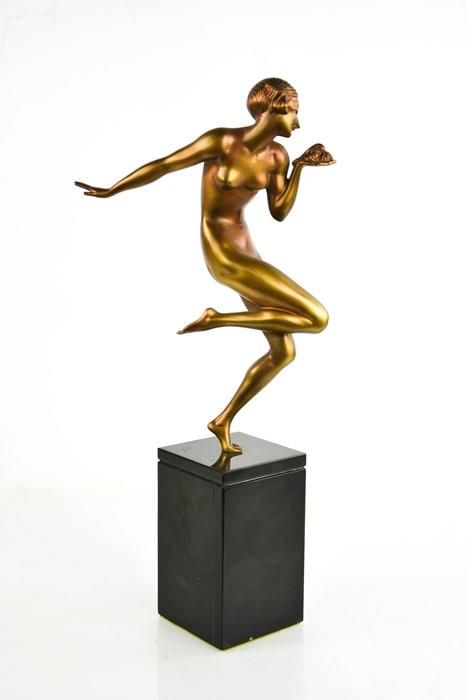 Null Gauthier, cold painted bronze woman, roses in hand, circa 1925, of golden b&hellip;