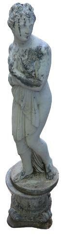 Null Jh. Gartenstatue im klassischen Stil auf Sockel, weibliche Figur. 158cm