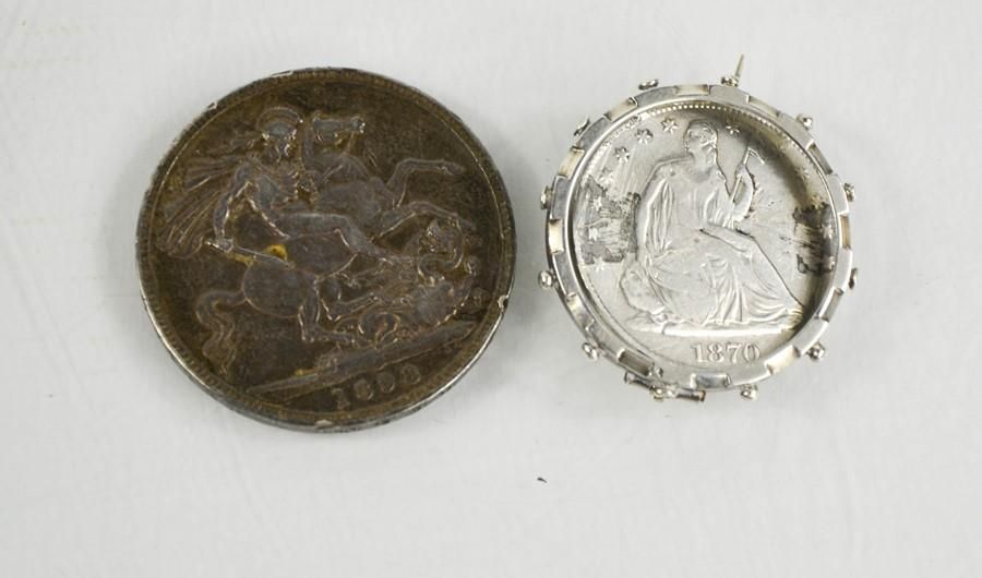 Null A seated half dollar 1870 and an 1898 Crown.