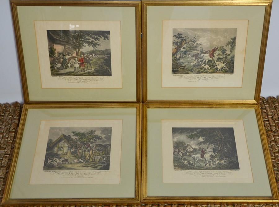 Null Conjunto de cuatro grabados de caza del siglo XIX, pintados por G Morland, &hellip;