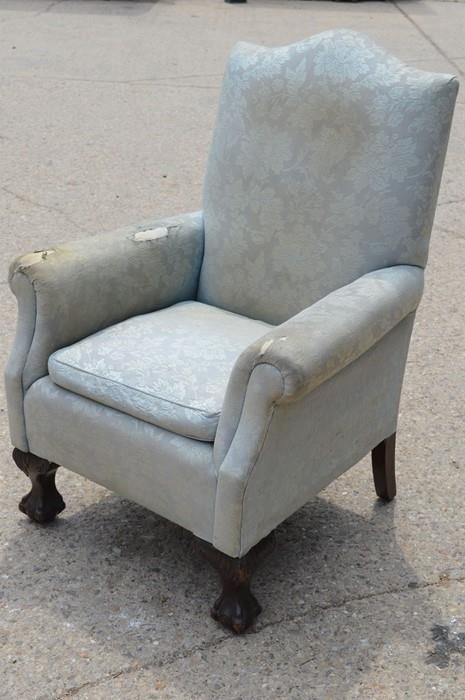 Null A Georgian style armchair with ball and claw feet with light blue upholster&hellip;