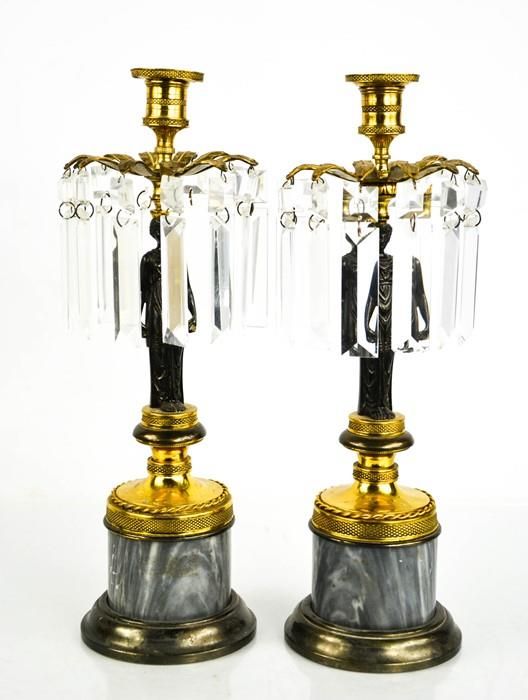 Null A pair of Empire style early 20th century bronze, ormolu and marble candles&hellip;