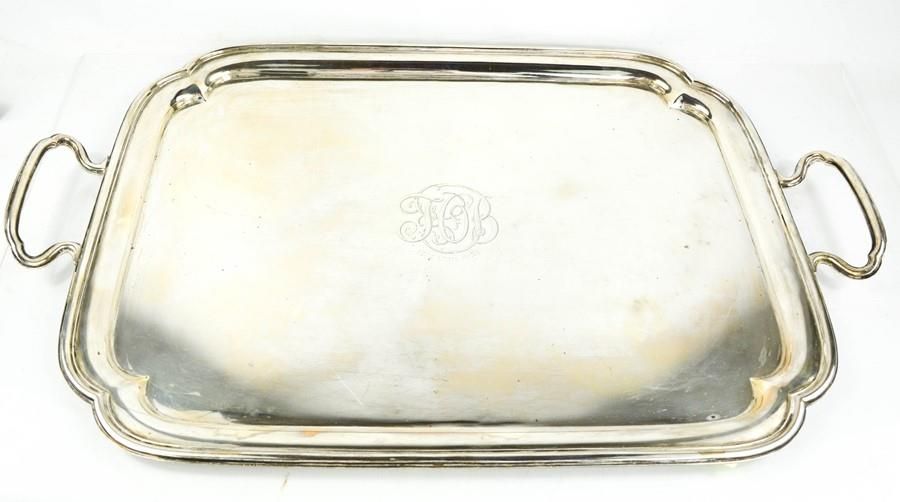 Null A large silver tray with engraved initials and inscribed '18th April 1921',&hellip;