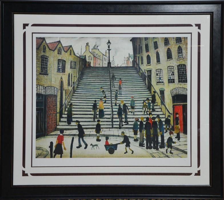 Null Laurence Stephen Lowry: colour print, The Steps at Wick, numbered 56/95 run&hellip;