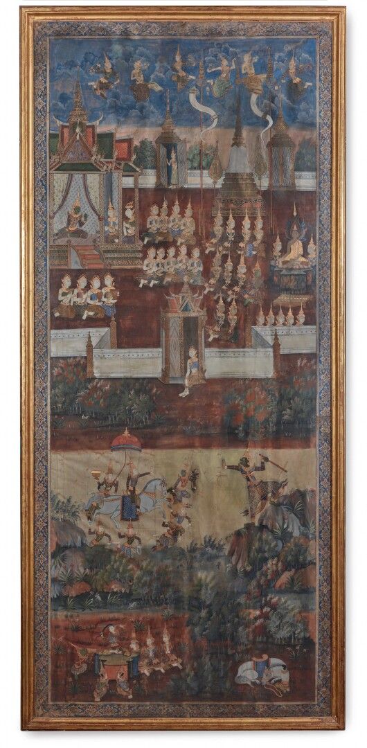 Null THAILANDE - XIXe siècle

Détrempe sur toile, scènes du Ramayana, superposit&hellip;