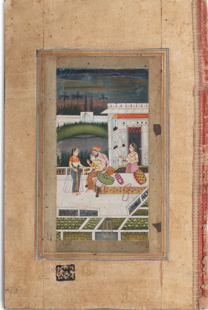 Null 迷你型

印度，19世纪

宫殿场景

纸上墨水和颜料

正面和背面都刻有文字

17 x 10.5厘米

(505和5027)