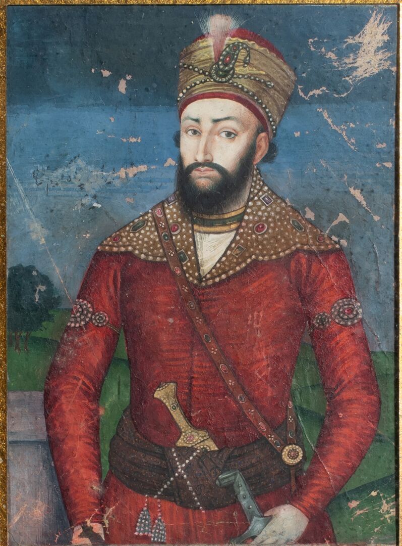 Null MINIATURE PERSE 

Portrait d'homme en habit rouge

XIXème siècle 

14 x 10.&hellip;