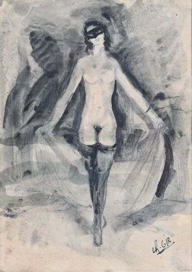 Null Charles Félix GIR (1883-1941) "Desnudo con lobo" Tinta sobre papel firmada &hellip;