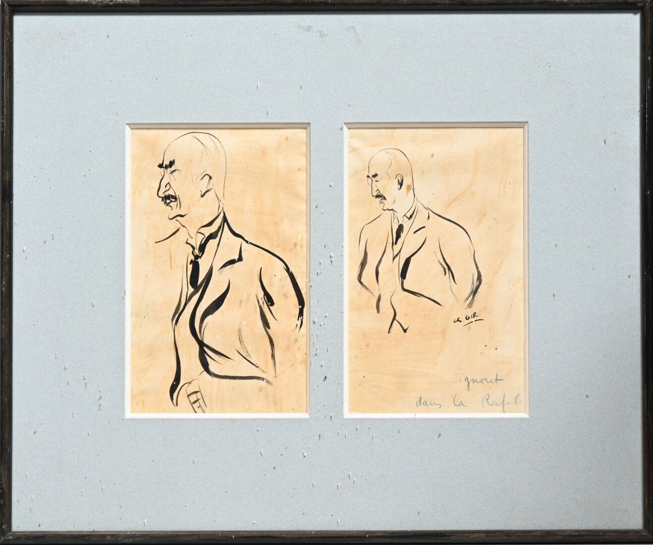 Null Charles Félix GIR (1883-1941) 三幅画。 

"Signoret dans la rafale" 纸上水墨画，有签名和注解&hellip;