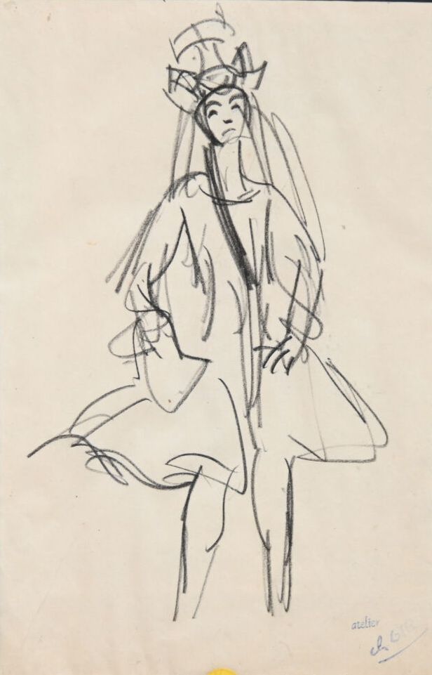 Null Charles Félix GIR (1883-1941) "Ballet Russe" Fusain sur papier signé du cac&hellip;