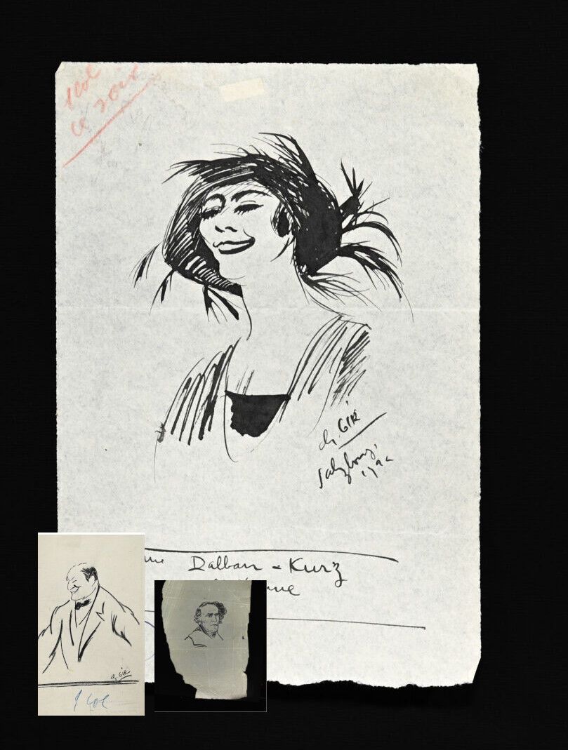 Null Charles Félix GIR (1883-1941) 三幅肖像画: 

- "维也纳歌剧院的达尔班-库尔茨夫人" 纸上水墨画，有签名和日期，19&hellip;
