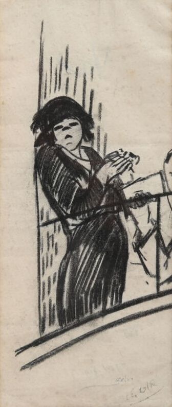 Null Charles Félix GIR (1883-1941) "Woman at the window" Charcoal on paper signe&hellip;