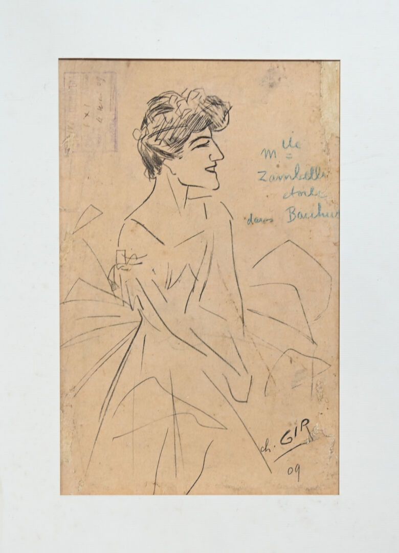 Null Charles Félix GIR (1883-1941) "Mlle Zambelli étoile dans Bacchus" Fusain su&hellip;