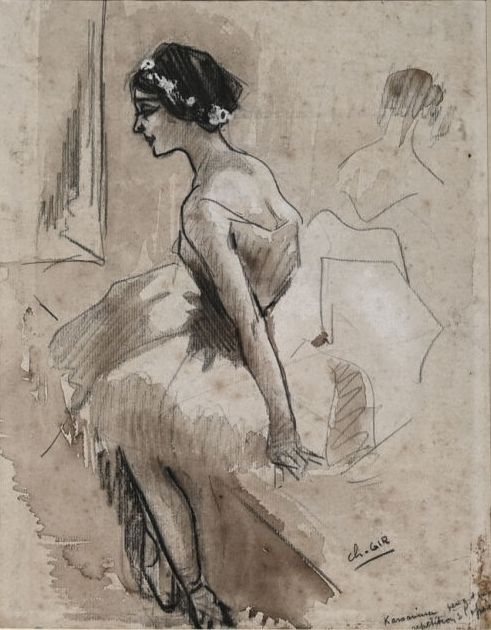Null Charles Félix GIR (1883-1941) "La Karsavina, rehearsal at Opera" 纸上混合技术，右下角&hellip;