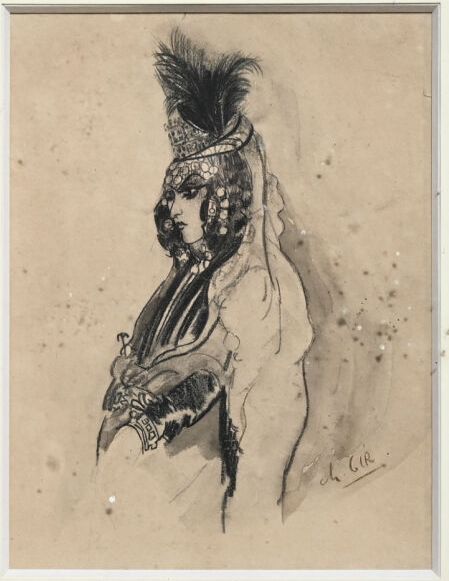 Null Charles Félix GIR (1883-1941) "Actrice en costume d'orientale" Fusain sur p&hellip;