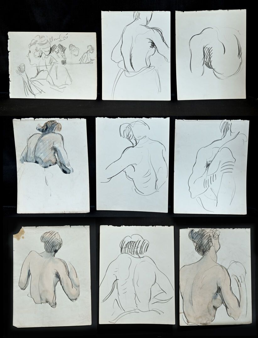 Null Charles Félix GIR (1883-1941) Meeting of nine sketches and studies of women&hellip;