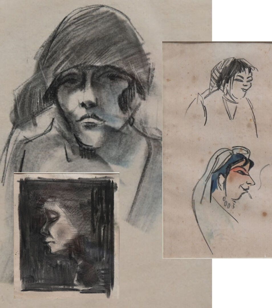Null Charles Félix GIR (1883-1941) Trois dessins.

"Etude, femme au chapeau" Fus&hellip;