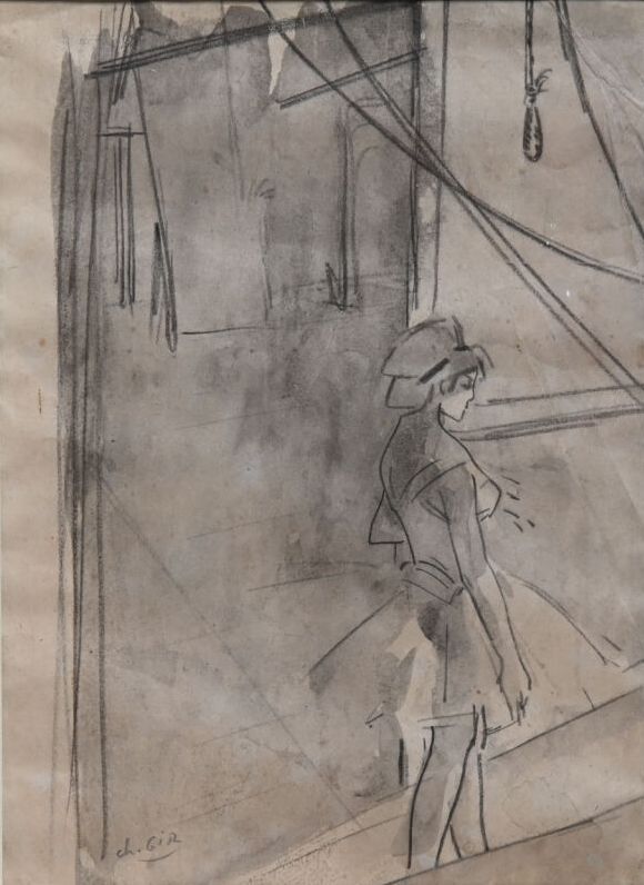 Null Charles Félix GIR (1883-1941) "Waiting in the wings" Charcoal and wash on p&hellip;