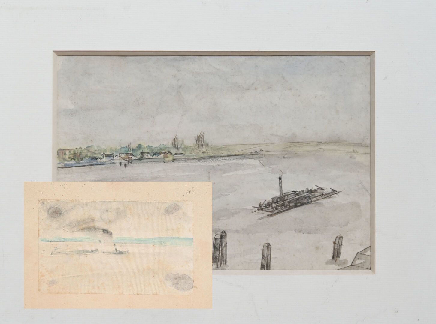 Null Charles Félix GIR (1883- 1941) 两幅画。

"河上的蒸汽驳船" 纸上粉笔画。16.4 x 23.6厘米，正在观看。 

&hellip;