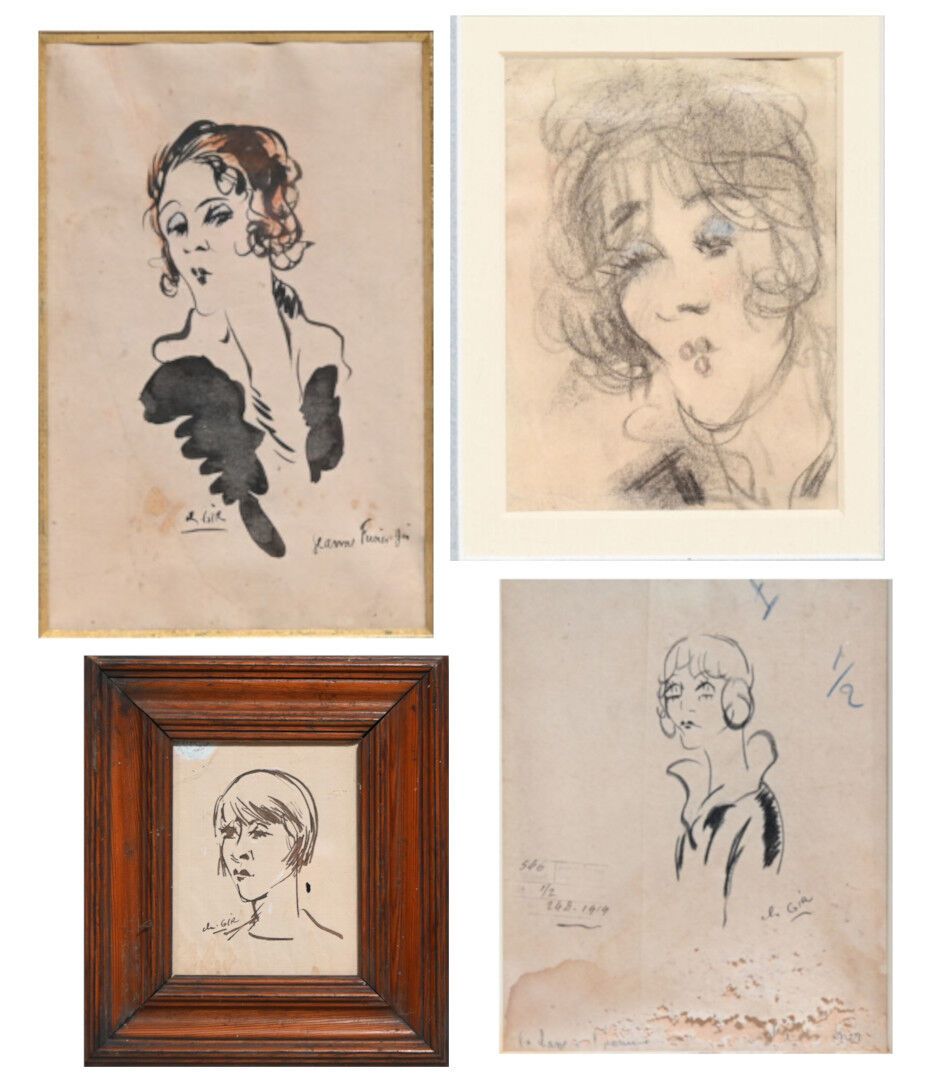 Null Charles Félix GIR (1883-1941) 四幅画

"Jeanne Fusier-Gir的肖像》 纸上水墨，左下角签名。 

"Je&hellip;