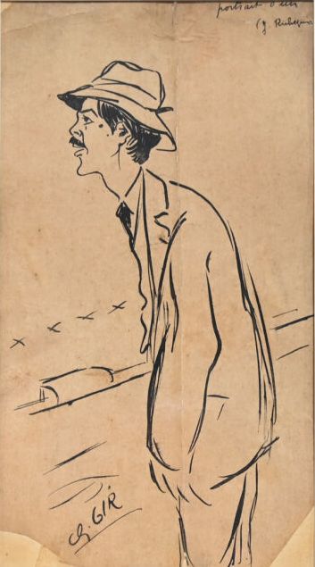 Null Charles Félix GIR (1883-1941) "Caricature de Jacques Richepin" 纸上水墨，左下角有签名，&hellip;