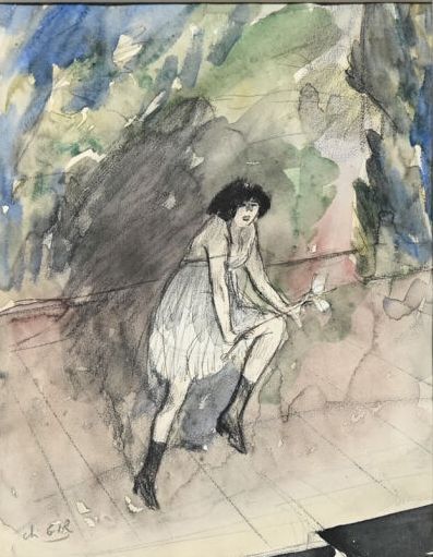 Null Charles Félix GIR (1883-1941) "Au cabaret" Charcoal and watercolor on paper&hellip;