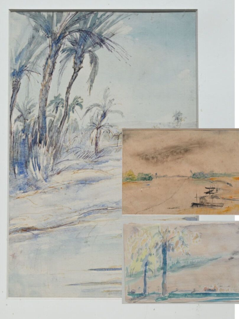 Null Charles Félix GIR (1883-1941) 三幅画。

"纸上水墨画，右下角签名，日期为1926年。45.6 x 29.7厘米，正在观&hellip;