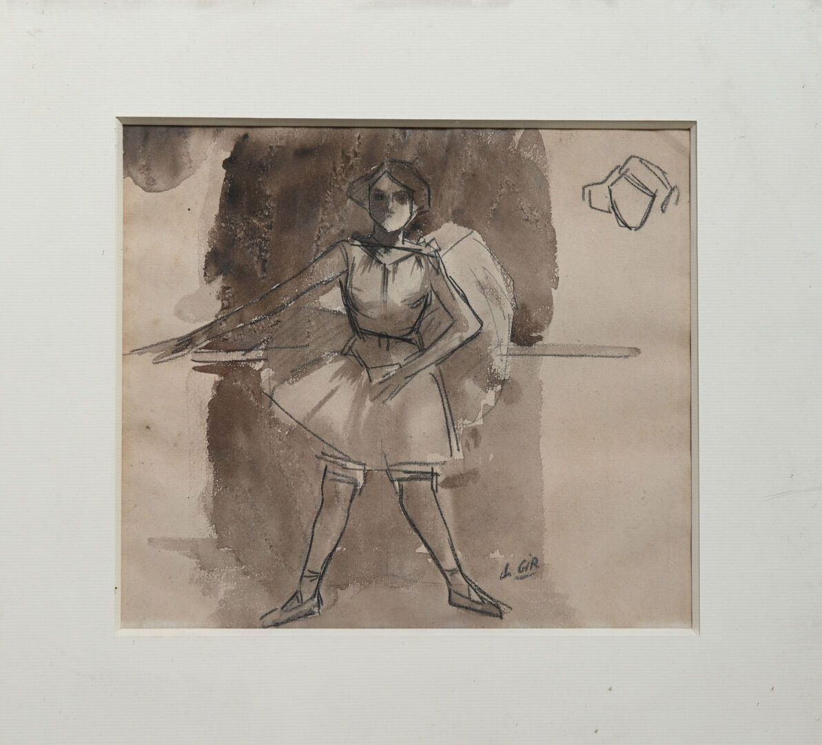 Null Charles Félix GIR (1883-1941) "Etude, danseuse à la barre" 纸上炭笔和水墨，右下角有签名。 &hellip;
